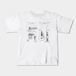 Acoustic and Fender Guitar Tremolo Patent Prints Kids T-Shirt